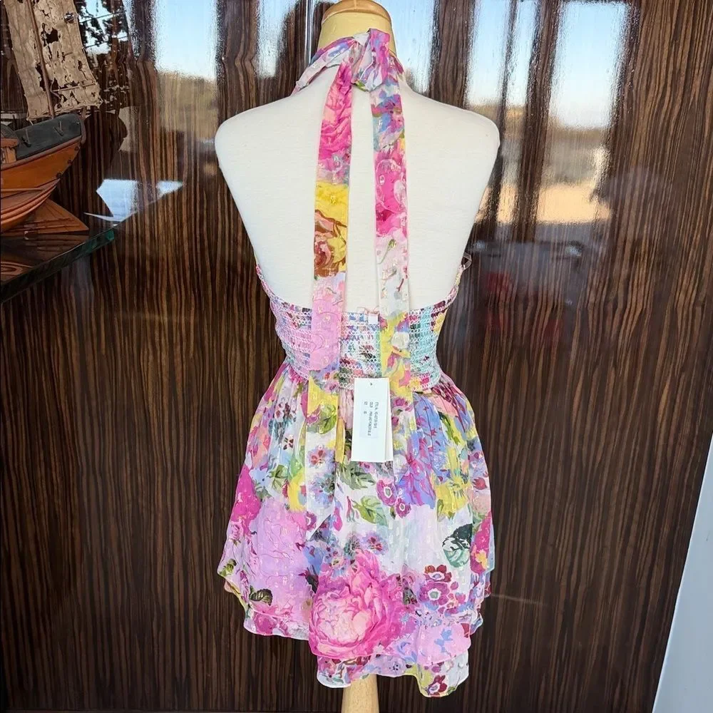 Rococo Sand Floral Halter Mini Dress - Pink and Yellow - Picture 3 of 4
